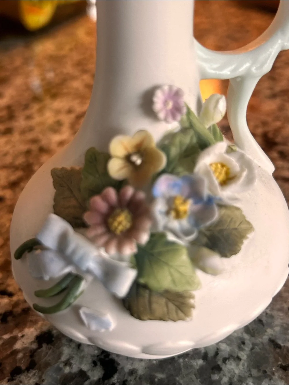 Kelvin’s White Porcelain Floral Bud Vase with Hand-Painted Flowers